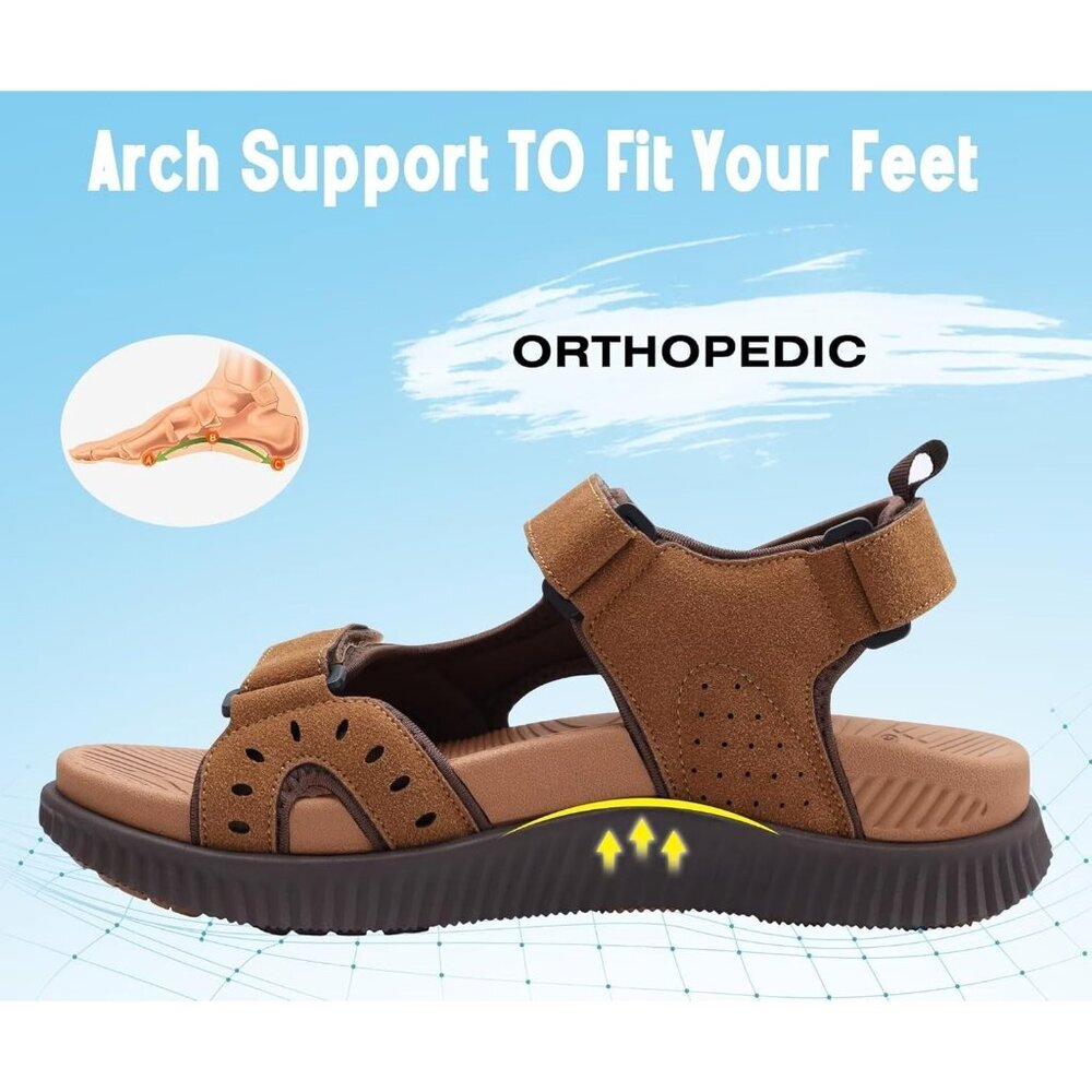 Casual Hiking Sandals Men's Khaki Brown Athletic Sports Walking Fisherman Shoes - Picture 6 of 10